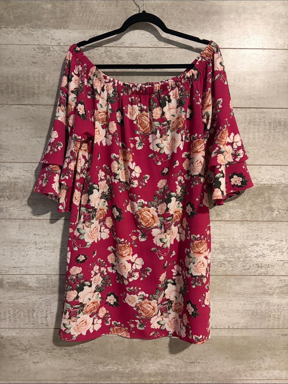 Xhilaration Raspberry Pink Floral Off-Shoulder Top